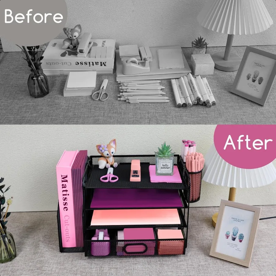 Настольные органайзеры и аксессуары с держателем для файлов. 4-уровневый органайзер для бумажных лотков для писем с выдвижным ящиком и 2 держателями для ручек. Сетчатый настольный органайзер.