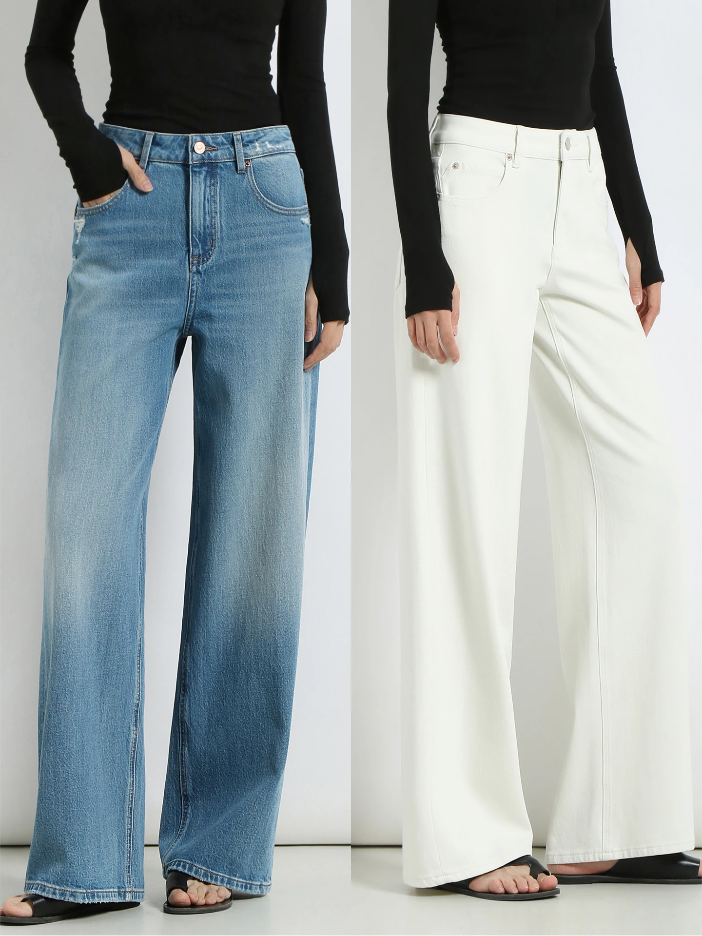 

Commuter Sle Mid-Calf Straight Leg Stretchy Denim Jeans Women's Soft Cotton Blend Elastic Waist Light Beige Slimming Long T...