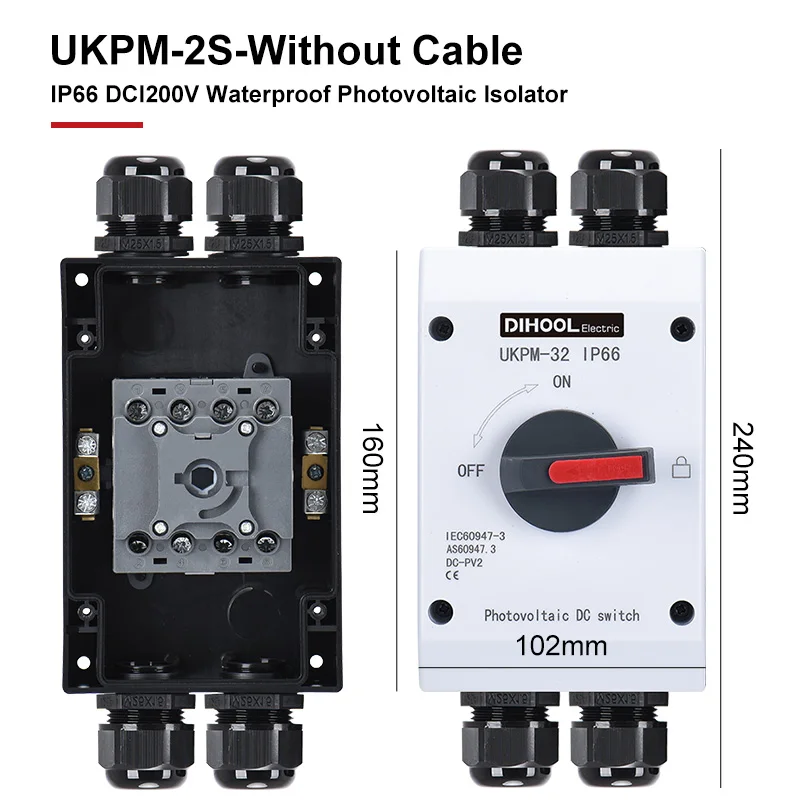 Imagem -03 - Interruptor Solar do Isolamento da C.c. Fotovoltaica 1a32a Dc1000v 1200v Cordas para Fora à Prova Impermeável Água Desconexão no Interruptor Desligado Ip66