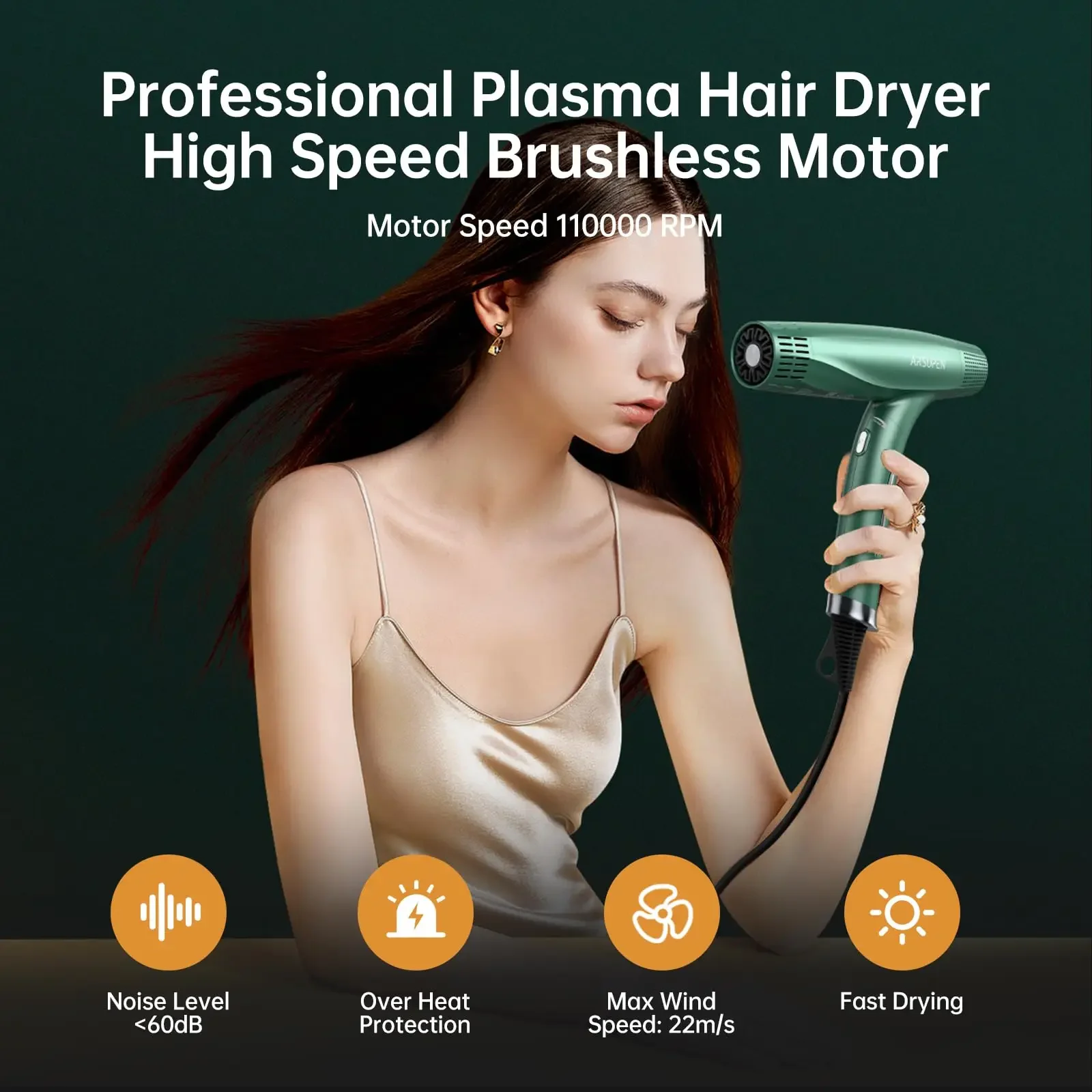 Hair Dryer with Diffuser Concentrator Nozzles Comb & Holder  High Speed  Fast Drying 12 Modes as Salon Light Quiet 1875W