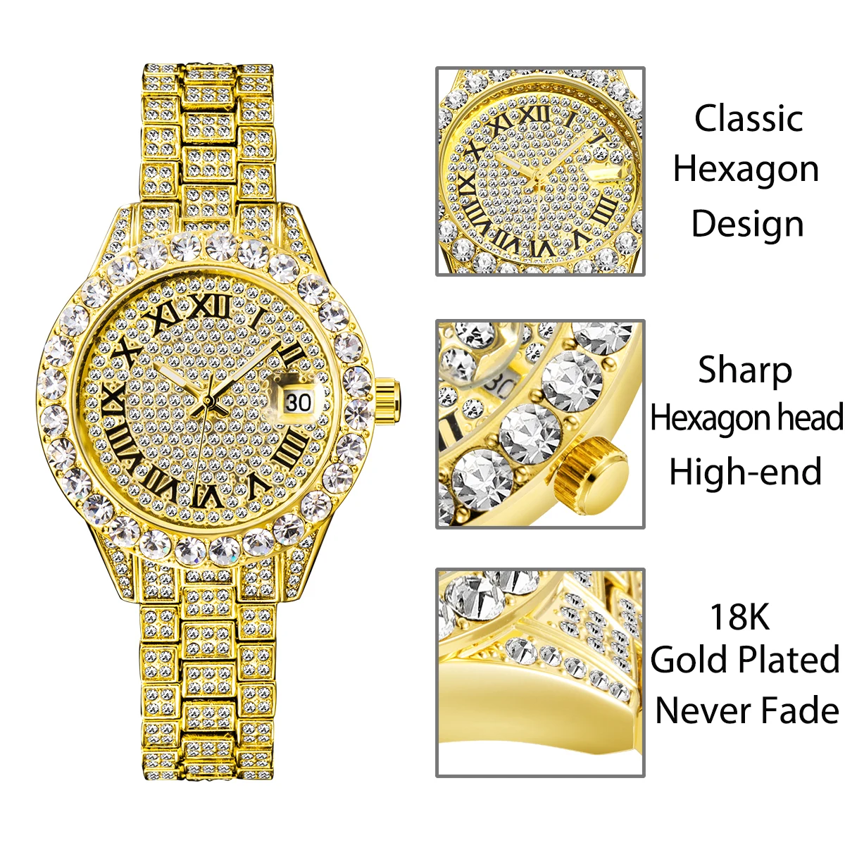 MISSFOX orologio da donna Full Diamond oro rosa piccoli orologi da polso per calendario Feamale orologi eleganti alla moda impermeabili nuovo