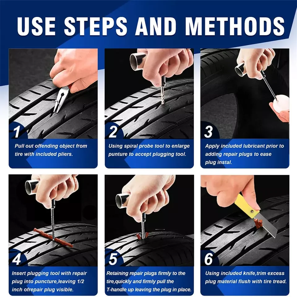 ZFOUEK Car Tire Repair Tool With Rubber Strips Tire Repair Needle Valve Core Tools Steel Spiral Needles Puncture Tire Repair KiT