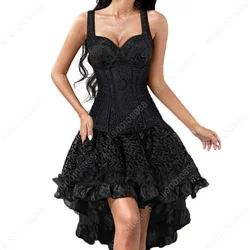 Gothic Korsett Kleid Frauen Schwarz Korsett mit Trägern Spitzenrock Burlesque Kostüm Steampunk Korsett Top XS-7XL Plus Größe