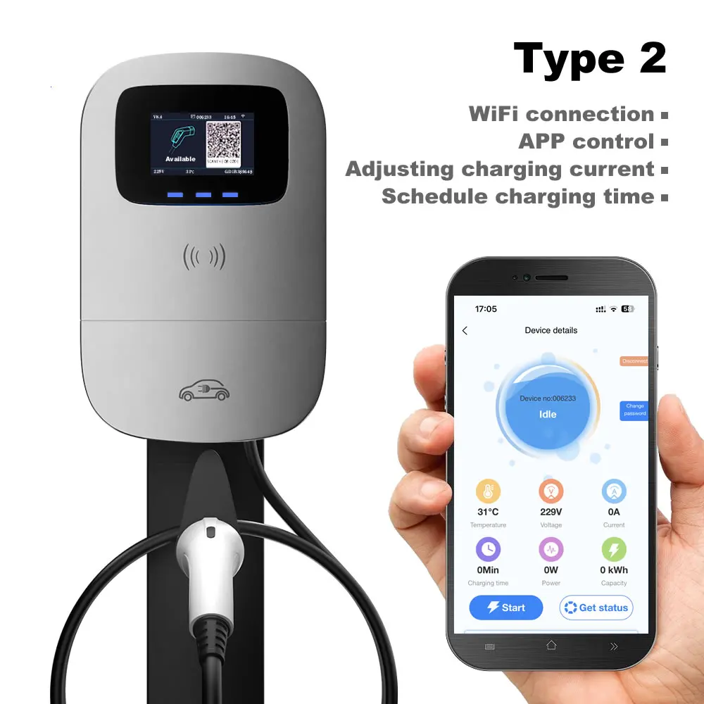 JIGU 7.6KW 11KW 22KW EV Charger Electric Vehicle Charging Station Type 2 Car Charger for BYD, Tesla, BMW, Zeekr, Nissan Leaf APP