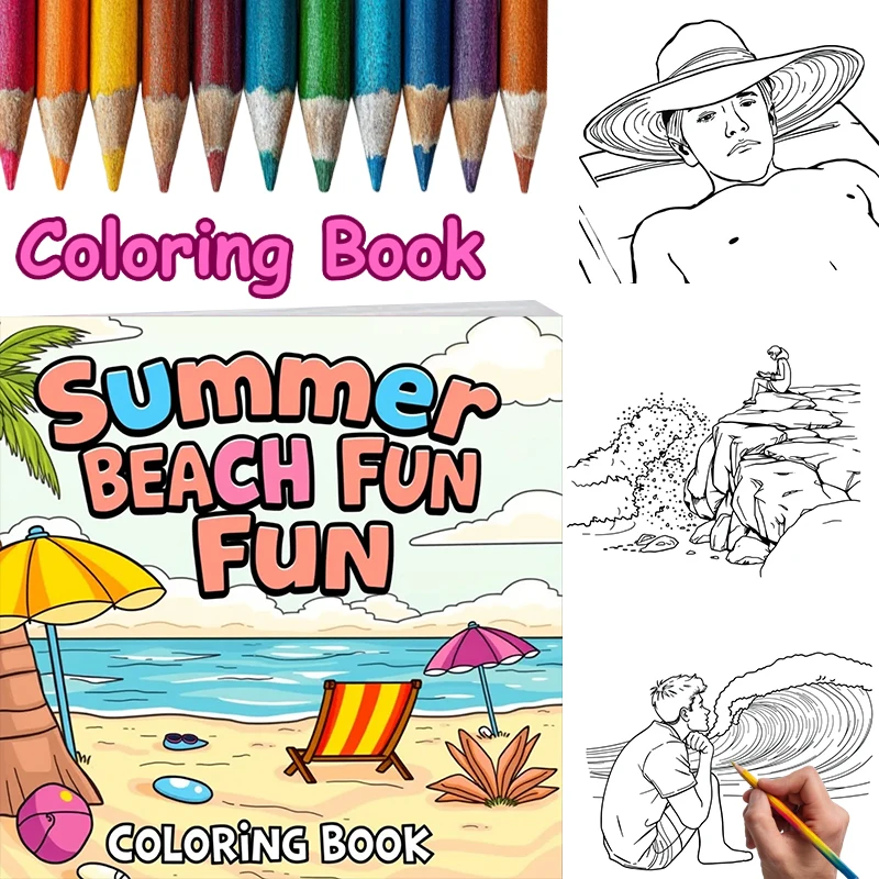 

Summer Beach Coloring Book for Adult | 28 Pages Colouring Book, Drawing Supplies for Christmas, Thanksgiving