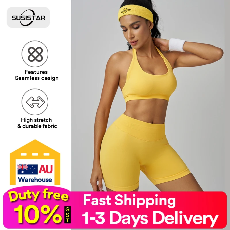 susistar Workout Outfits for Women women clothing 2 Piece Seamless Ribbed High Waist Leggings with Sports Bra Exercise