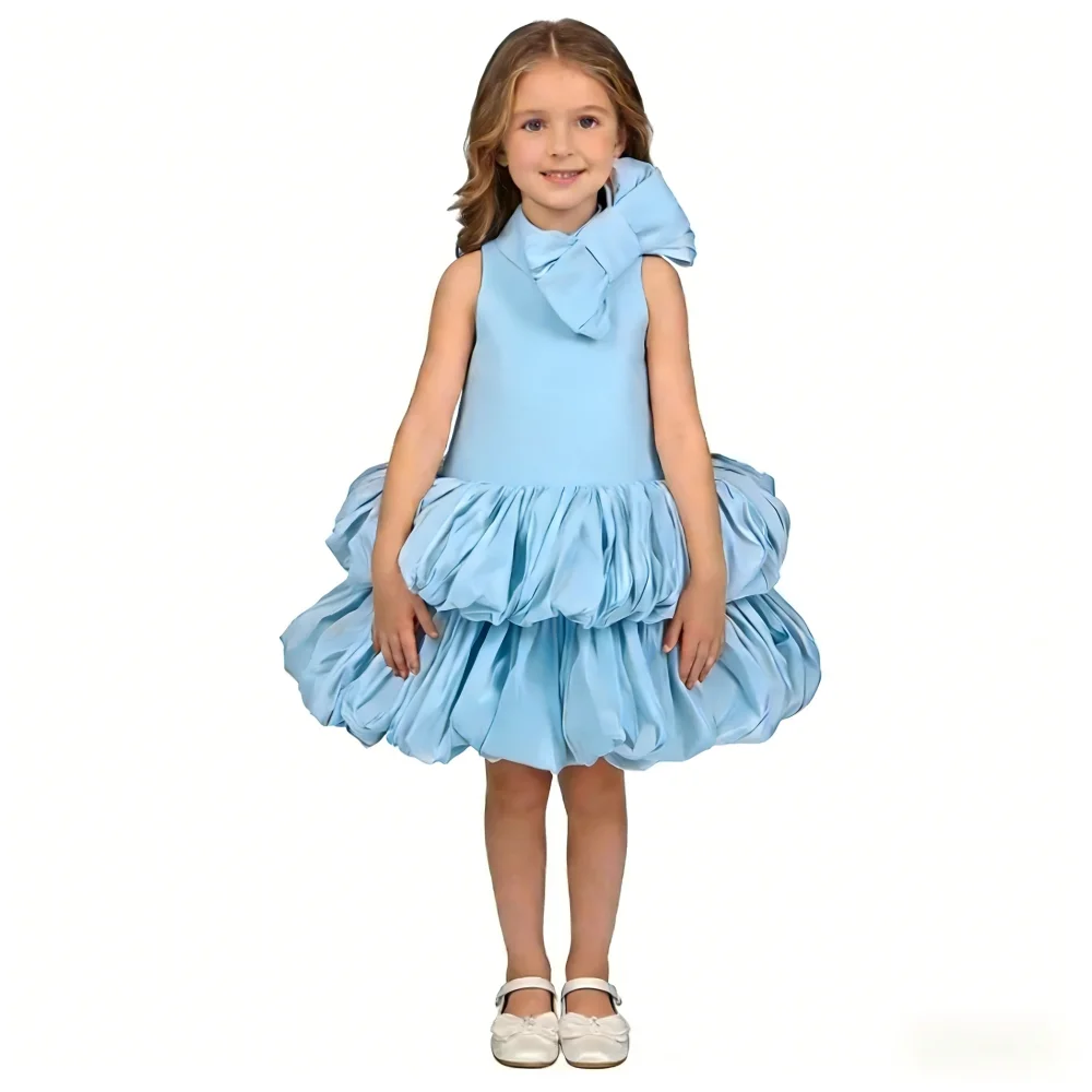 New Kids Girls Sweet Cute Dress ClothesChildren Birthday Party Formal Outfit French Style Bow Tutu Cake Princess Gown Costume