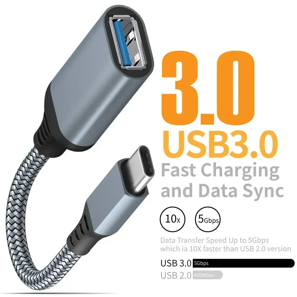 Câble de données OTG Type C vers USB 3.0, adaptateur A mâle vers femelle, rallonge de téléphone portable, tablette, PC, voiture