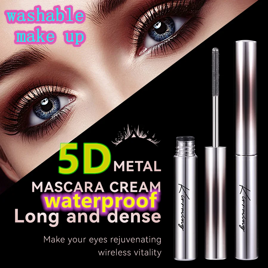 Kirrming 5D Curling Eyelash Mascara,Slim Washable Metal Iron Brush Mascara, Waterproof Long Lasting No Clumping Iron Strong