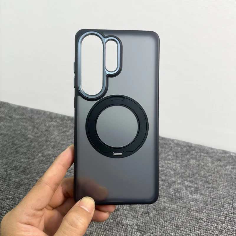 

360 Rotating Bracket Magnetic Phone Case for Samsung Galaxy S26Ultra S26 Plus Translucent Frosted Wireless Charging Back Cover