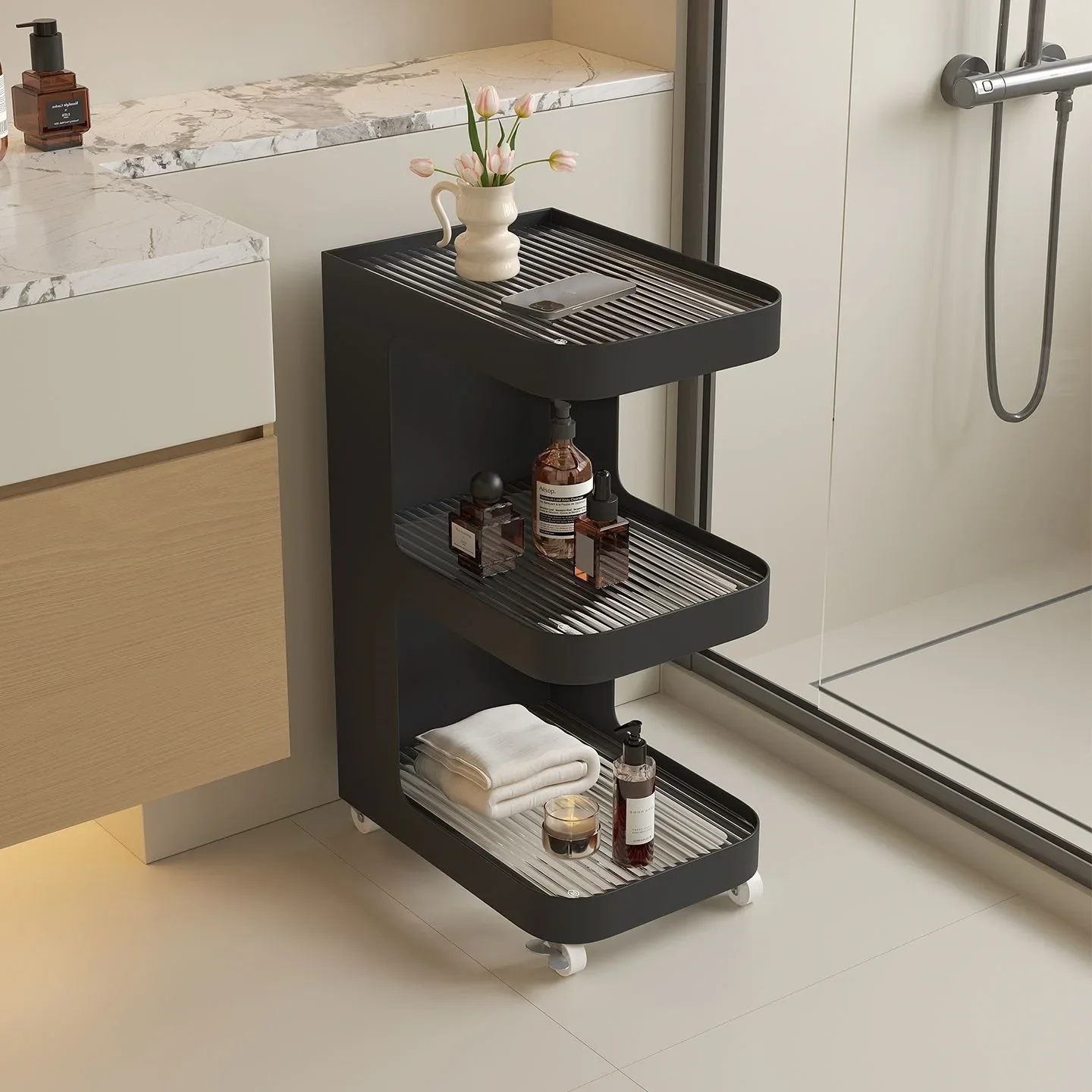 Bathroom bathtub storage rack, floor-standing toilet shower gel, toilet paper storage rack, bathroom toilet storage rack beside