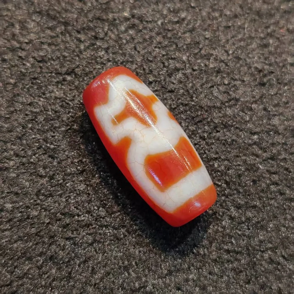 1 pcs Taiwanese Red Meat Penetrating Dragon Scale Wealth God Tiger Teeth 3-Eye Agate Tianzhu Necklace Pendant DIY Accessory Dzi