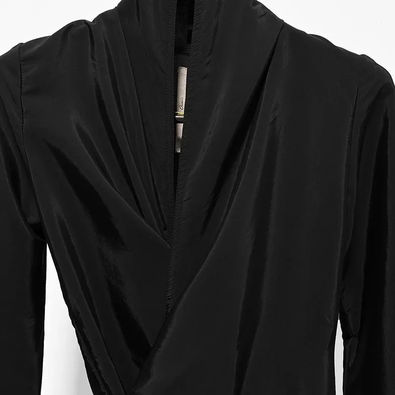 High Street Women's Lace Up Temperament Deep V-neck Long Sleeved Slim Fit Hip Hugging Jumpsuit Long Dress Windbreaker Coat