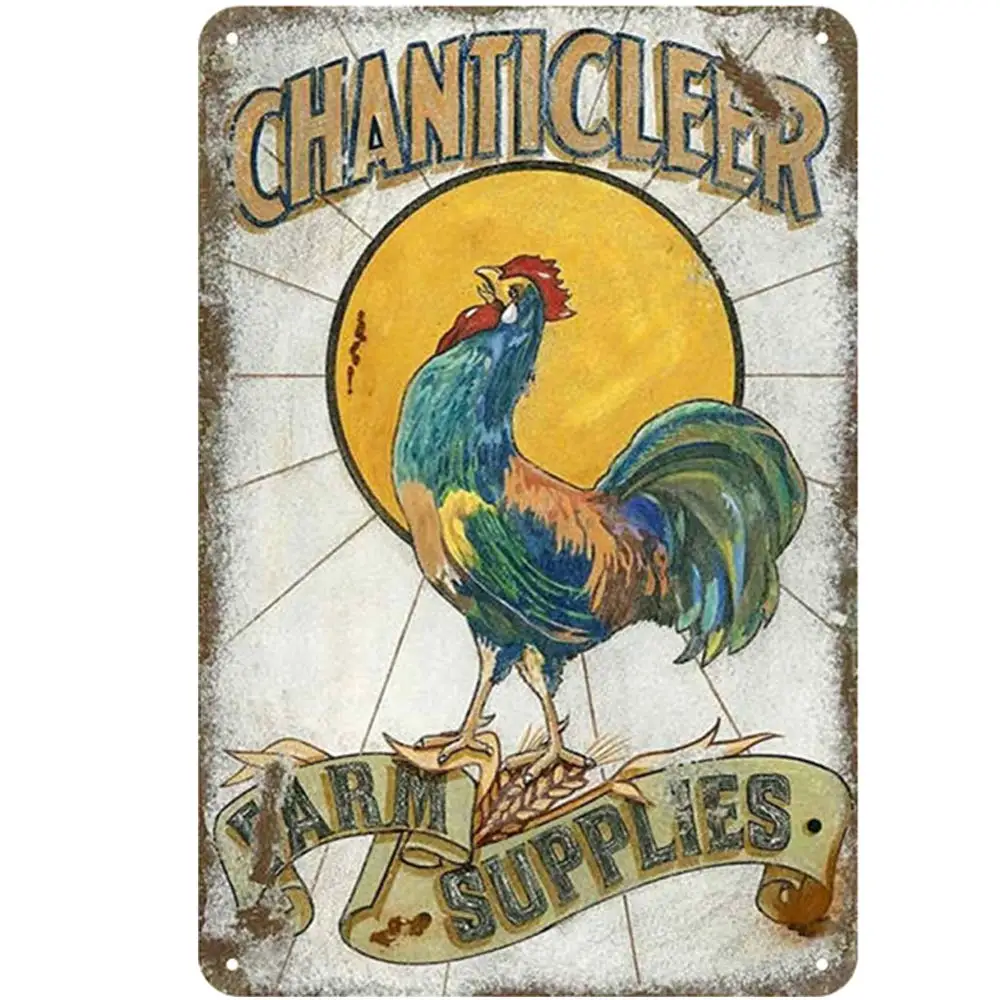 Retro Design Chanticleer Farm Supplies Tin Metal Signs Wall Art | Thick Tinplate Print Poster Wall Decoration for Farm