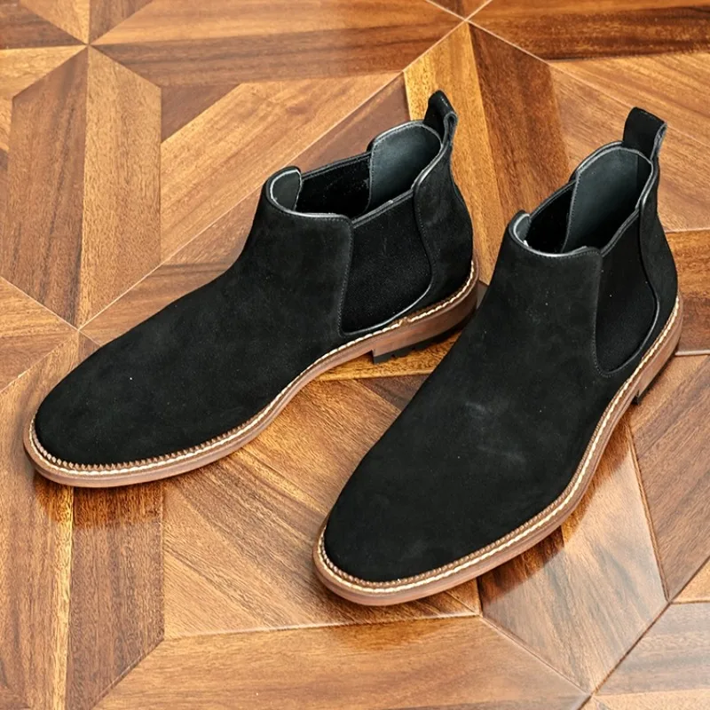 

Мотоциклетные ботинки «Челси» из натуральной кожи в британском стиле, мужские высокие туфли, осенне-зимние модные повседневные рабочие походные ботинки, мужские