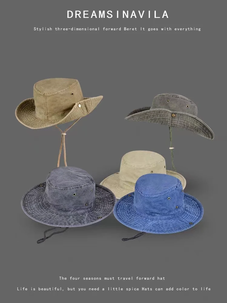 2025 Blauer Cowboy-Eimerhut mit Schnur, Herren-Denim-Strand-Sonnenhut für Damen, Outdoor, Wandern, Paar, Bob, Panama, Sommer-Fischerhut – Detail 27