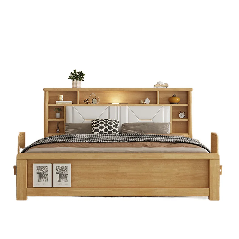 

Solid wood bed, white modern minimalist, double thickened storage bed