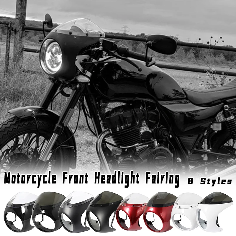 

Motorcycle Red/White Front Headlight Fairing Windshield For Honda Universal 7inch/16.5~18cm Retro Headlamp Windscreen