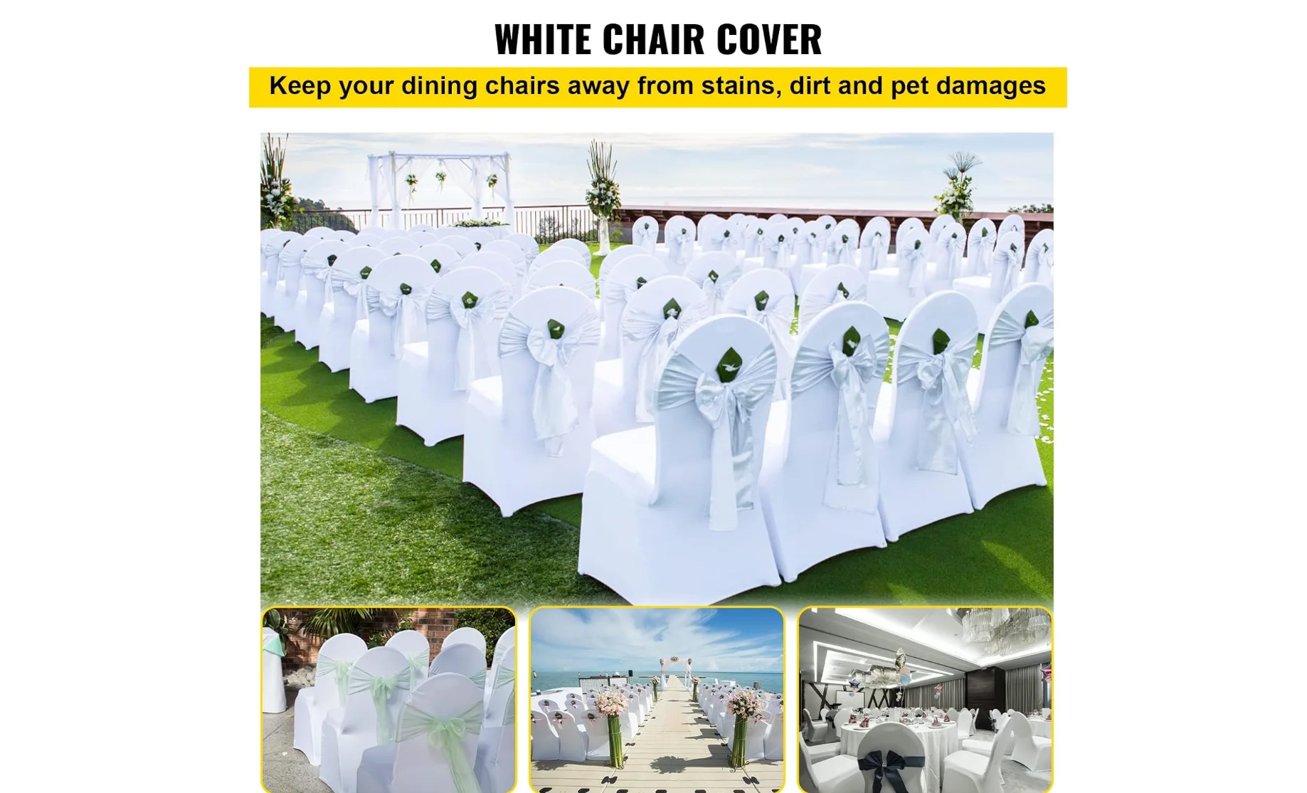 VEVOR 50 Pcs White Chair Covers Polyester Spandex Chair Cover Stretch Slipcovers for Wedding Party Dining Banquet Flat-Front Cha