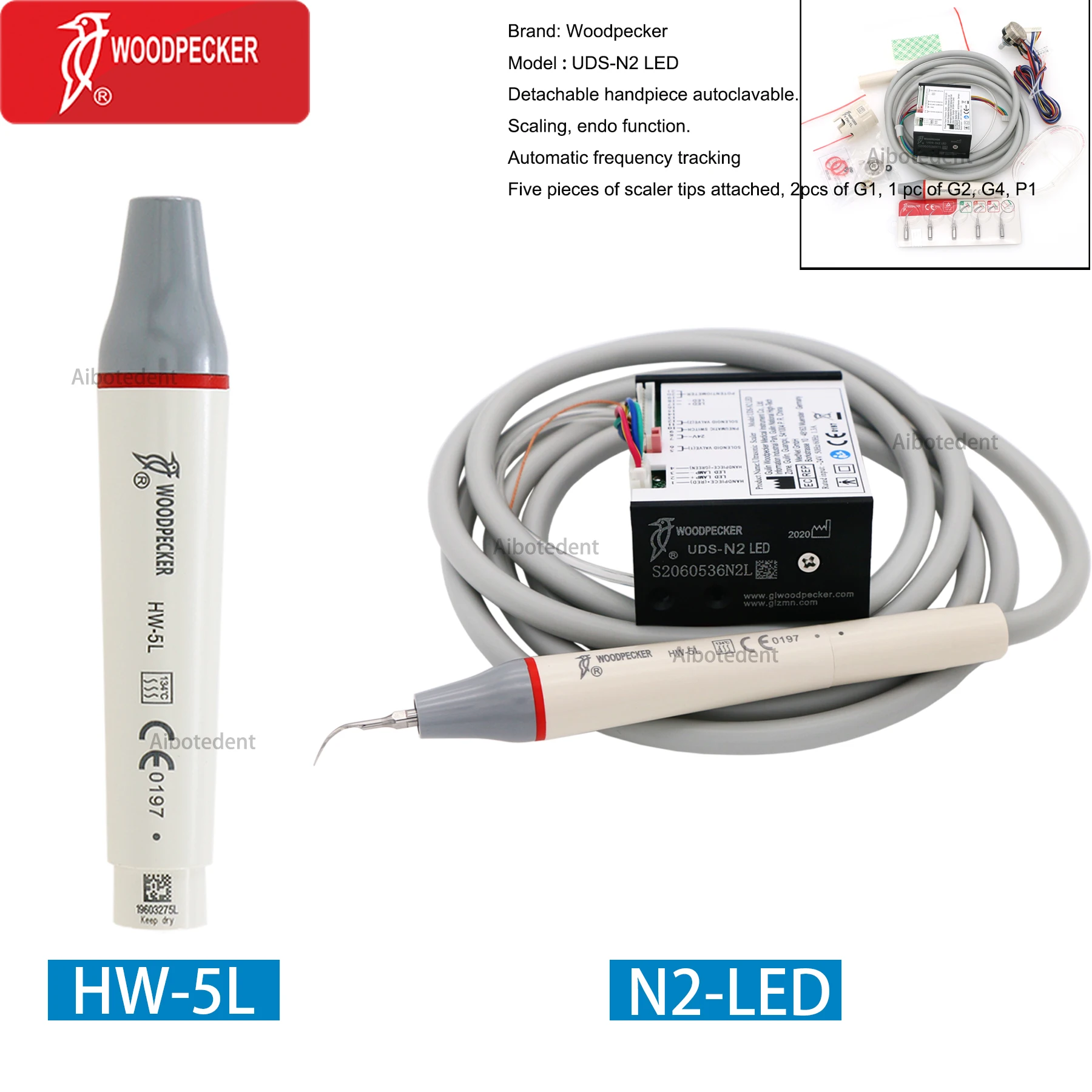 100% Original Dental Woodpecker Ultrasonic Piezo Scaler HW-5L UDS-N2 LED Compatible EMS