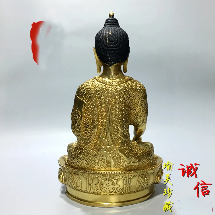 32CM large # HOME family Talisman Protection # Southeast Asia Thailand Buddhism Gilding Sakyamuni Amitayus Buddha statue- good