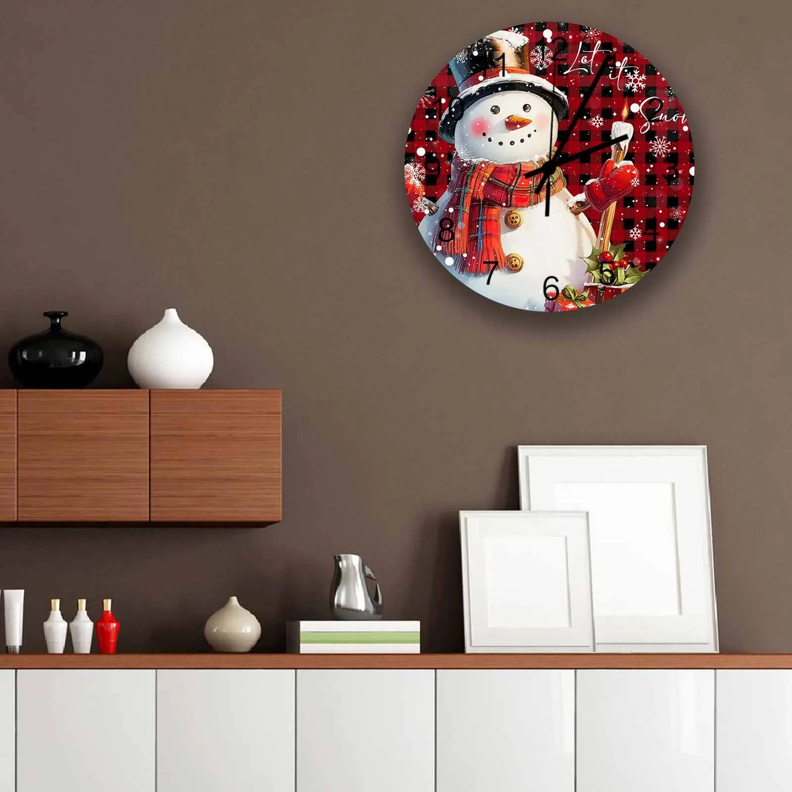 Christmas Snowman Snowflake Grid Wall Clock Large Modern Kitchen Dinning Round Wall Clocks Bedroom Silent Hanging Watc