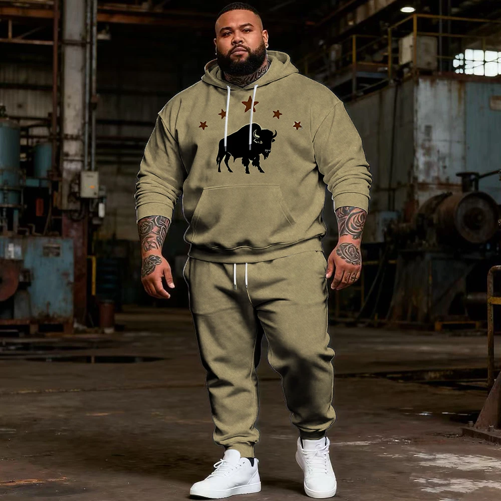 

S-9xl plus size Men's 2-Piece Hoodie Set: Cow, Texture Plaid - Soft Fabric, Warm, Fine Textures, Comfortable for Big & Tall Guys