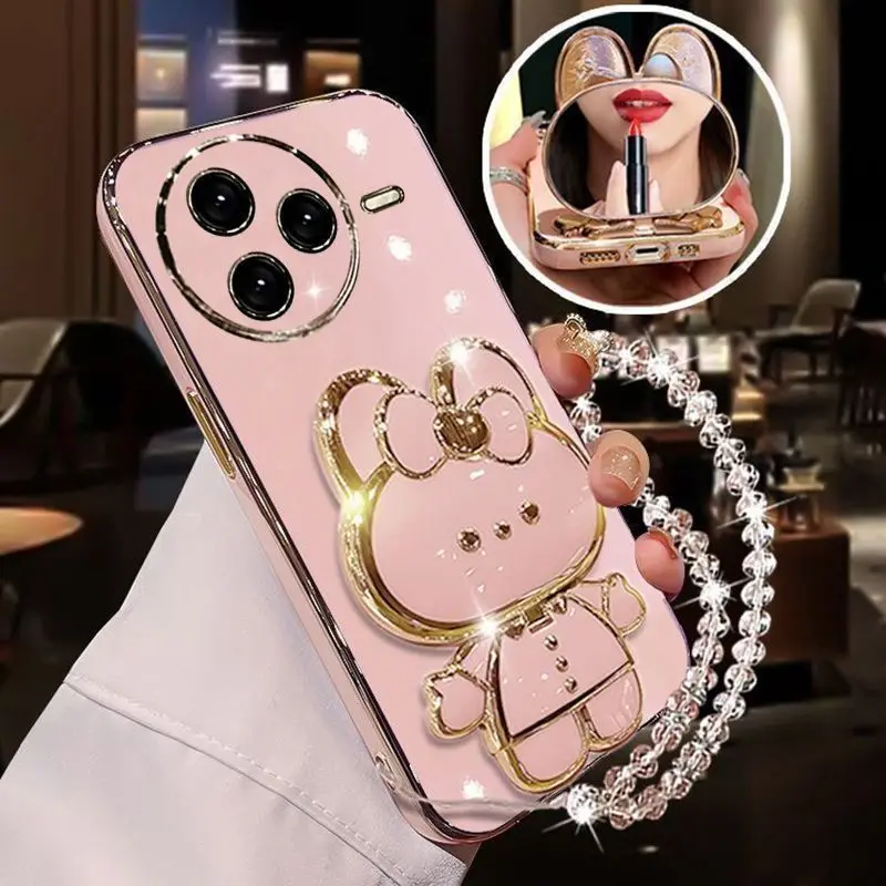 حافظة فاخرة بحافة مستقيمة لهاتف Xiaomi Poco F7 Ultra Poco F6 X7 X6 X5 M6 M5 M4 Pro 4/5G حافظة مرآة مكياج على شكل أرنب لطيف #1