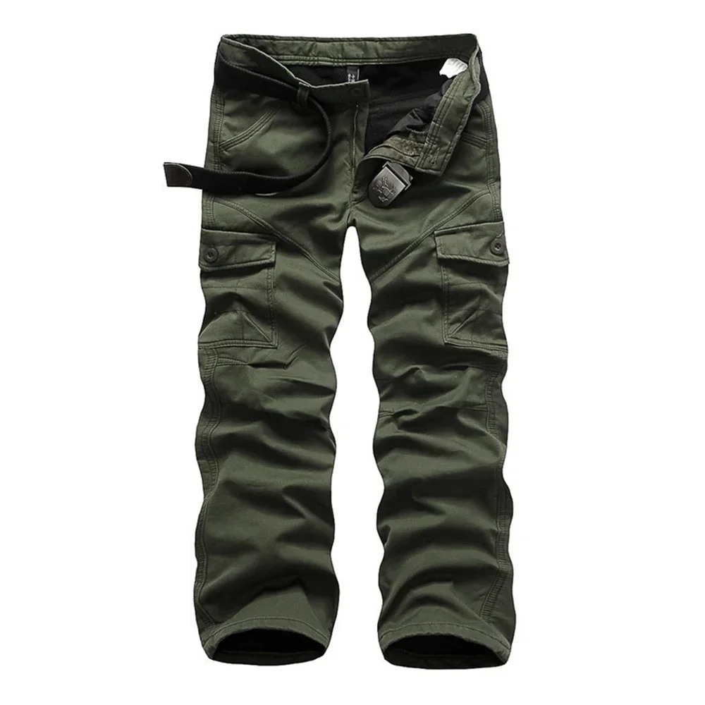 Calça jeans masculina camuflada de alta qualidade, calça militar masculina com vários bolsos (sem cinto)