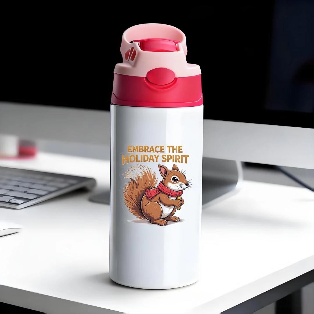 

304 stainless steel thermal cup squirrel cartoon straw cup Christmas gift Embrace the holiday spirit warm and cute