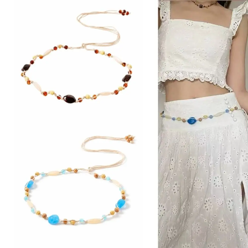 Elegant 170cm Braided Beads Belt Dopamine Style Adjustable Pants Waistband Bohemian Ethnic Style Belts for Women