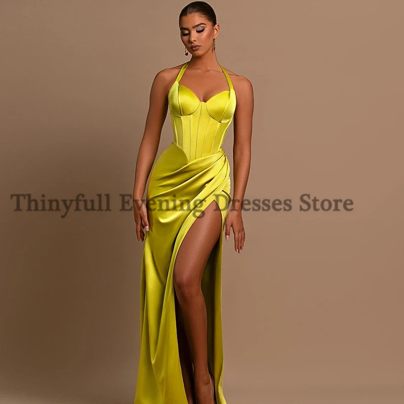 Thinyfull Sexy Prom Evening Dresses Halter Neck Party Prom Dress High Split Floor Length Mermaid Cocktail Prom Gowns Customized