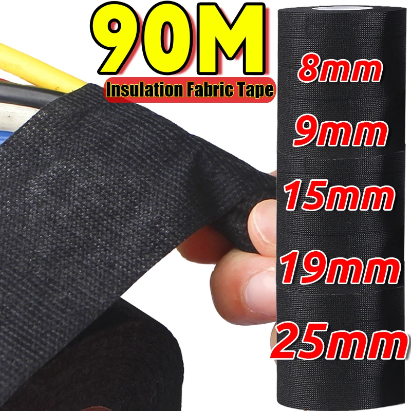 15-90M Insulating Electrical Fabric Tape Heat-resistant Harness Cable Bundle Waterproof Auto Wiring Black Self Adhesive Tapes