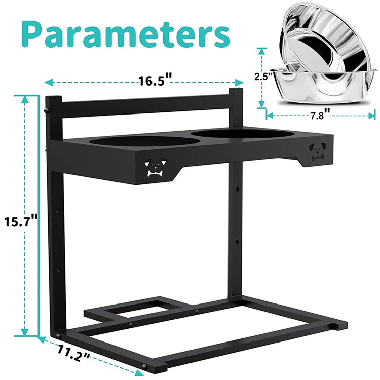 Double Bowl Pet Bowls Adjustable Tall Anti-Rust Stand Raised Pet Feeder Metal Elevated Dog Bowl Holder