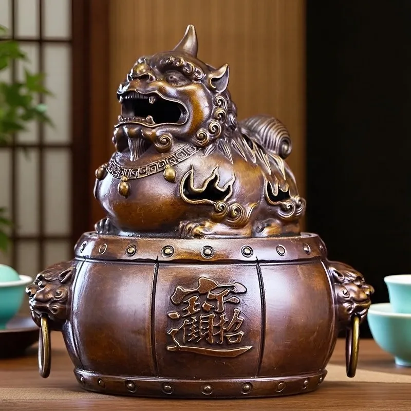 Vintage brass Pixiu drum-shaped incense burner, a handcrafted item from a cultural and creative market, a replica of an old obje