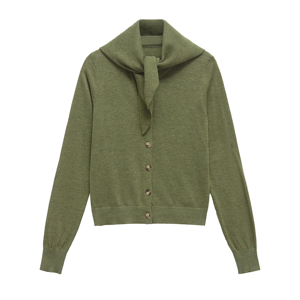 

Fashion Knitted Cardigan Sweater Women Green Long Sleeve Sweater Lady Outfit Casual Knitwear