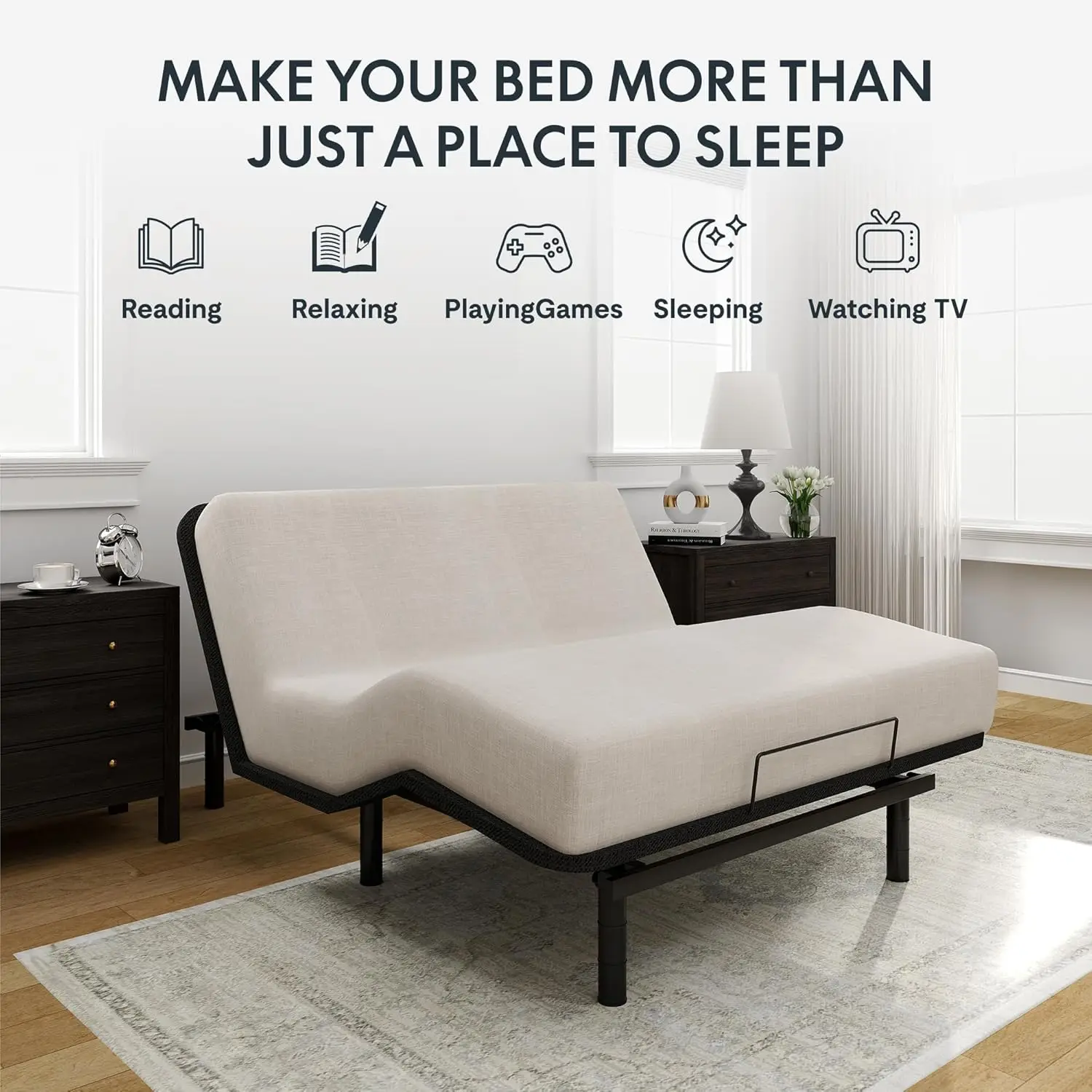 Adjustable Bed Frame Base Queen,Segmented Design,Easy Assemble,Adjustable Bed Legs, Oxford Fabric Bedspread,Wired Remo