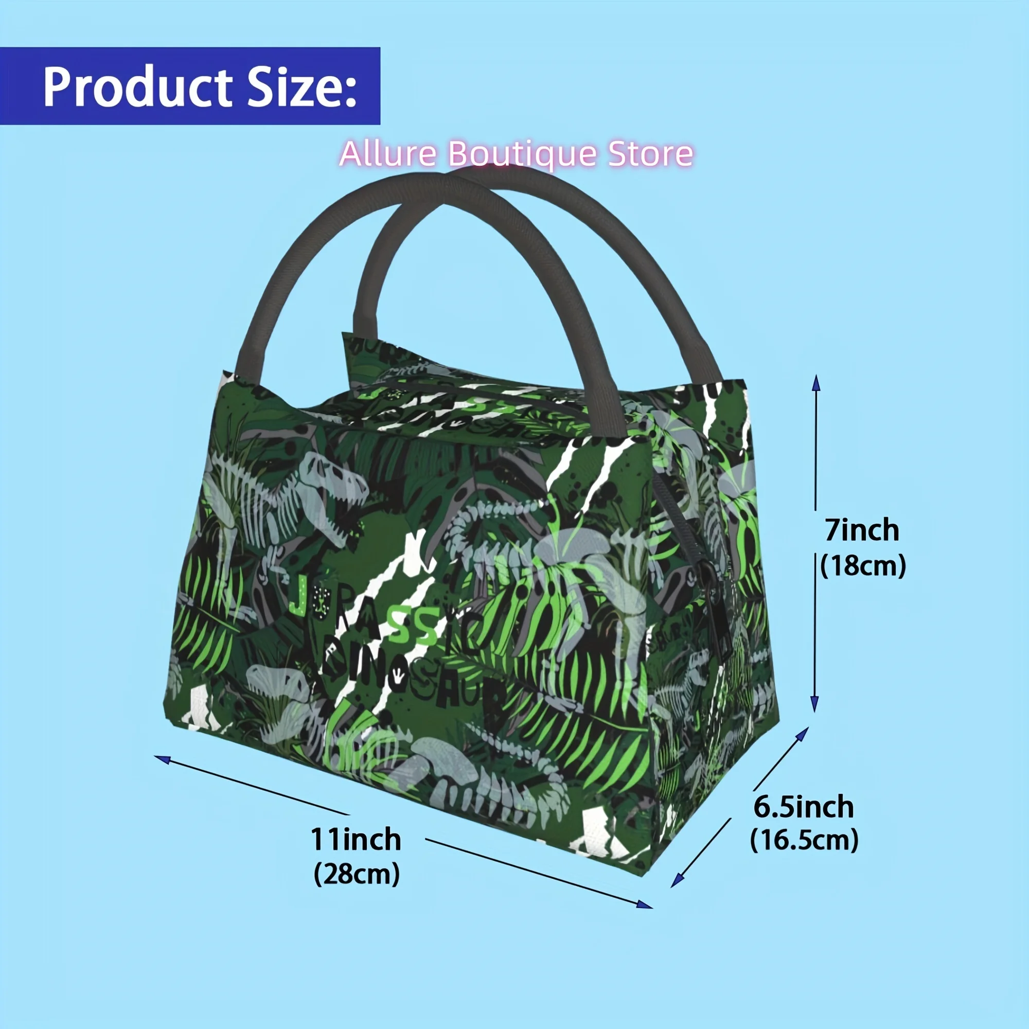 Insulated Lunch Bags for Men And Women, Reusable Large Tote Bags with Thermal Sealing Zippers, Dinosaur Fossil Green Portable Lu