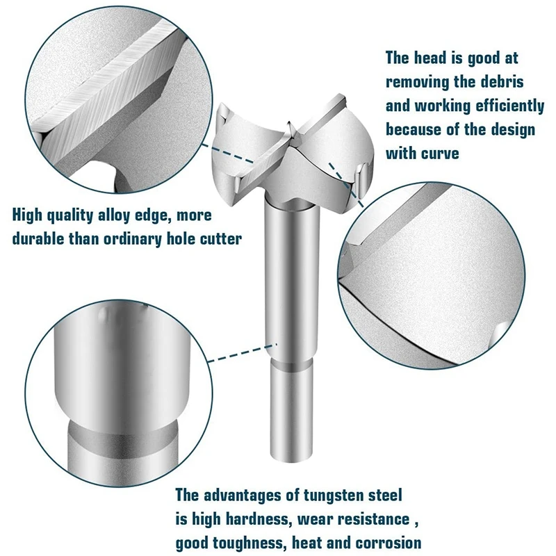 Set di punte da trapano Forstner da 10 pezzi Set di seghe a tazza per alesatura del legno taglierina per la lavorazione del legno compensato di plastica 15mm-60mm