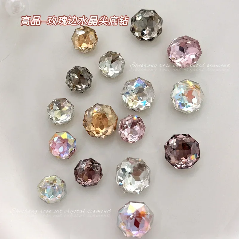 Octagonal Rose Cut Crystal Delicate Luxury Pointed Bottom Drill Shiny Rhinestones Nail Art Decorations Manicure Tool Accessories