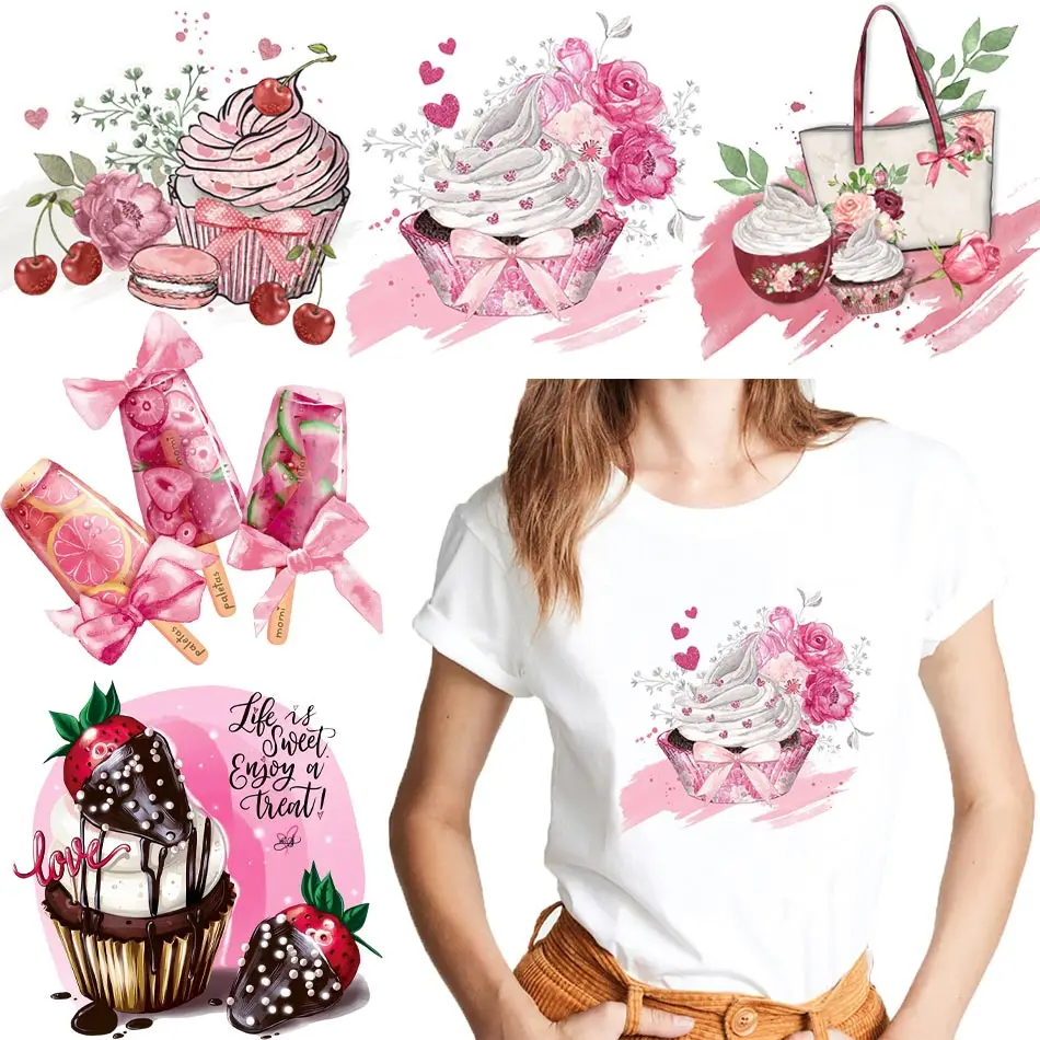 Delicious Ice Cream Heat Stickers On T-shirt  DIY Washable Iron On Transfer For Clothing Beautiful Cake Patches On Clothes Decor