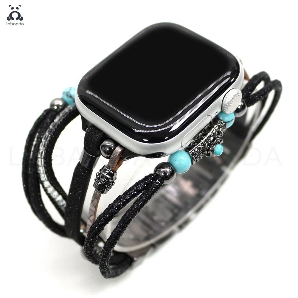

Модный браслет-цепочка Lebanda для Apple Watch Series 11 10 9 8 7 6 SE3, бирюзовый ремешок для iWatch, для музыкальных фестивалей