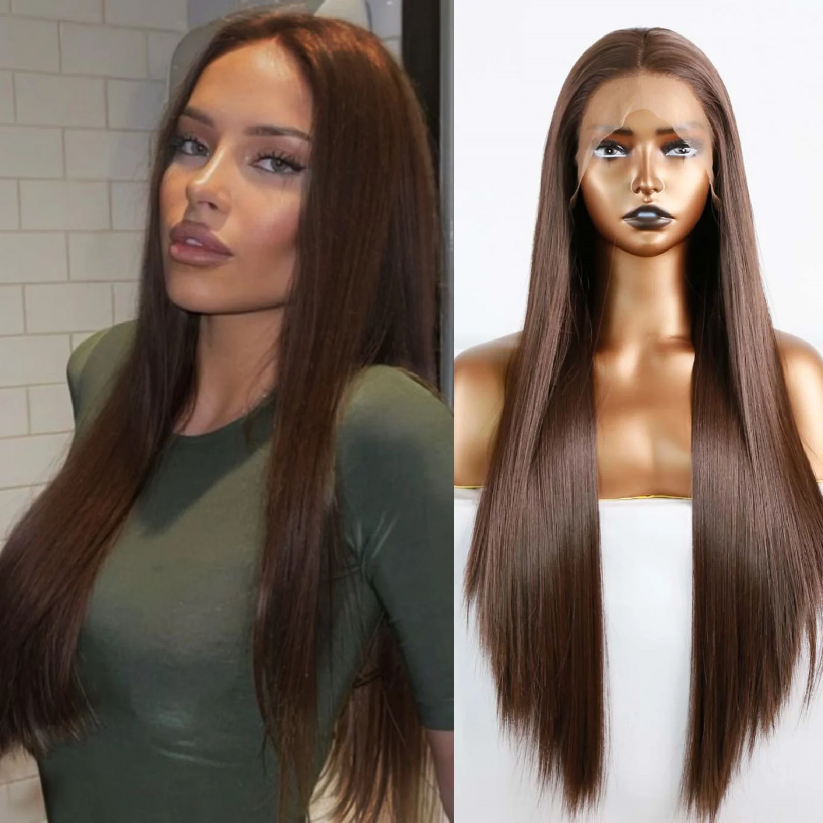 Brown Wig Long Straight Synthetic Lace Front Wig Glueless Brunette Hair Dark Chocolate Brown Lace Wigs for Women Party Cosplay