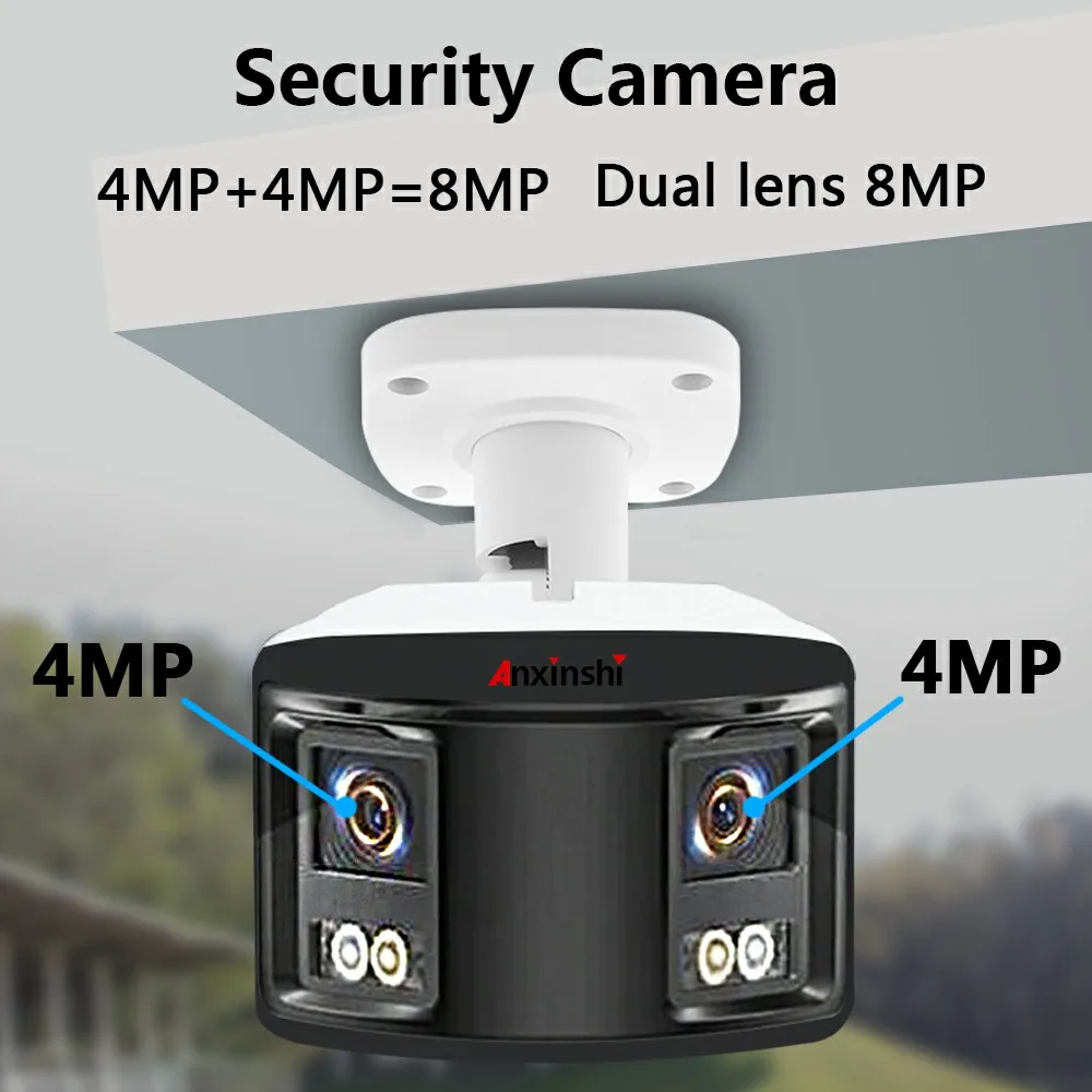 Anxinshi Camera Kit Smart Home 180° 8MP Panoramic Dual Lens Wide View Outdoor Video POE Camera Human Detect Security CCTV Onvif