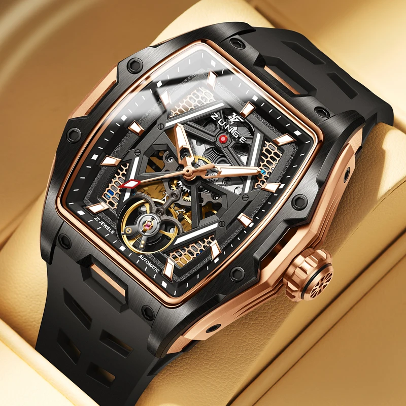 ساعة ZUNGE الميكانيكية للرجال هي ساعة يد رجالية جديدة عصرية وفردية وعصرية مع هيكل عظمي مضيئة أوتوماتيكية د
