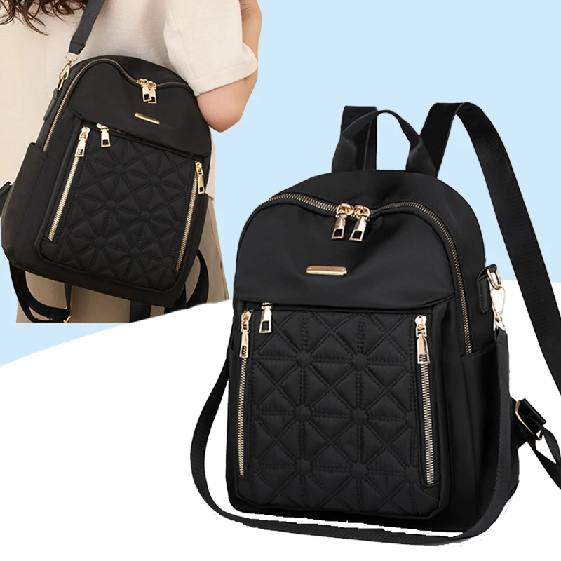 Elegant Embossed Pattern Women’s Rucksack, Padded Strap Anti-theft Backpack Suitable for School and Short Trips