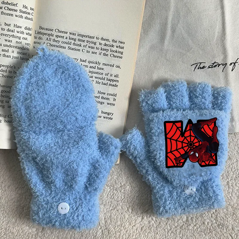 قفازات أنيمي أرقام الرجل العنكبوت 0-9 حرف A-Z بنين بنات نصف اصبع قفازات الوجه شتاء دافئ طالب القفازات هدايا عيد الميلاد