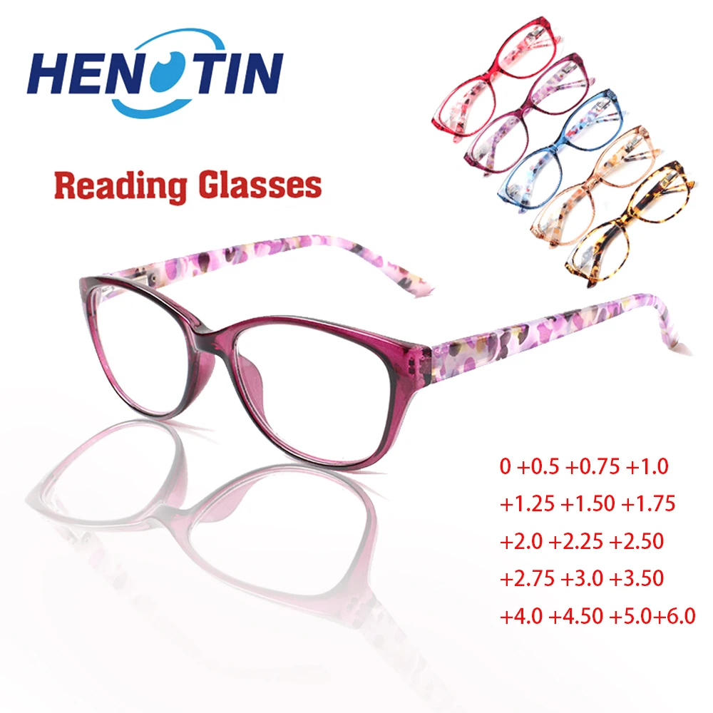 

Henotin Reading Glasses 2024 Fashion Men Women Printed Flower Frame Metal Hinge HD Presbyopia Eyeglasses Decarative Eyeglasses