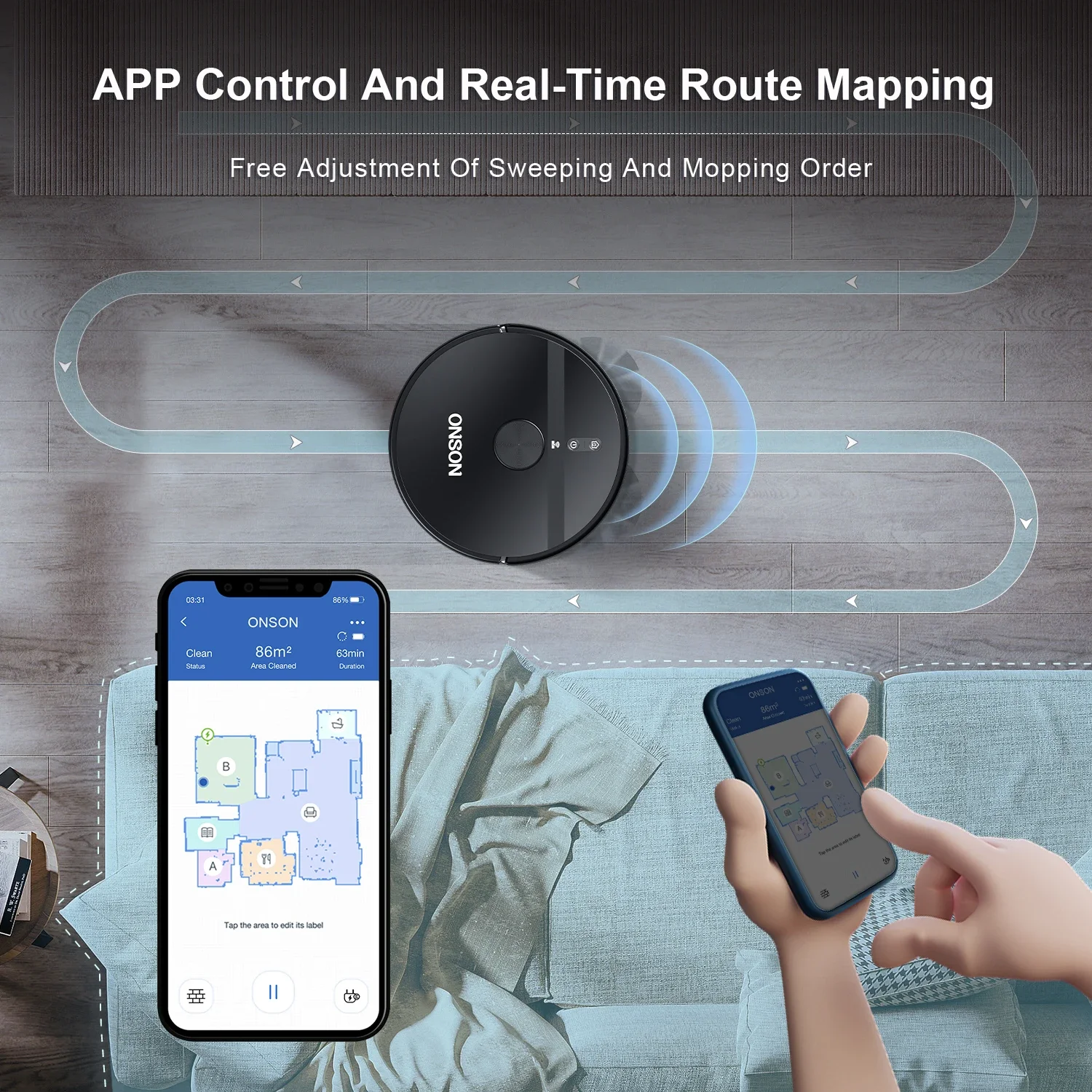 مكنسة كهربائية روبوتية ذكية لإعادة الشحن التلقائي مع مجمع الغبار التلقائي