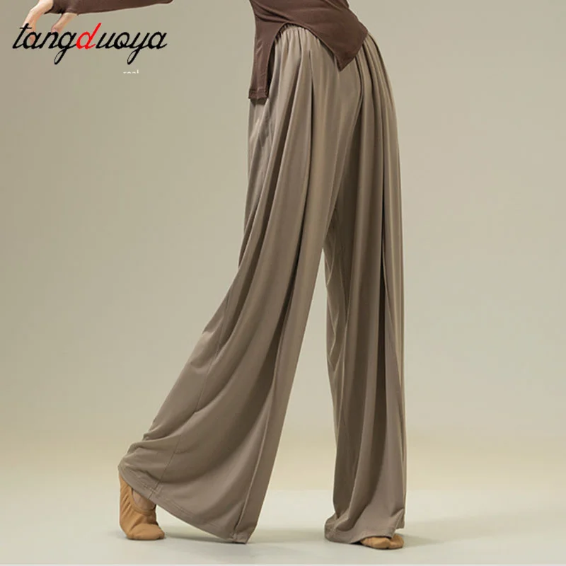 

Классический танцевальный тренировочный костюм Flow Современные танцевальные брюки Эластичная талия Широкие брюки Йога Повседневная повседневная танцевальная одежда для сценических тренировок